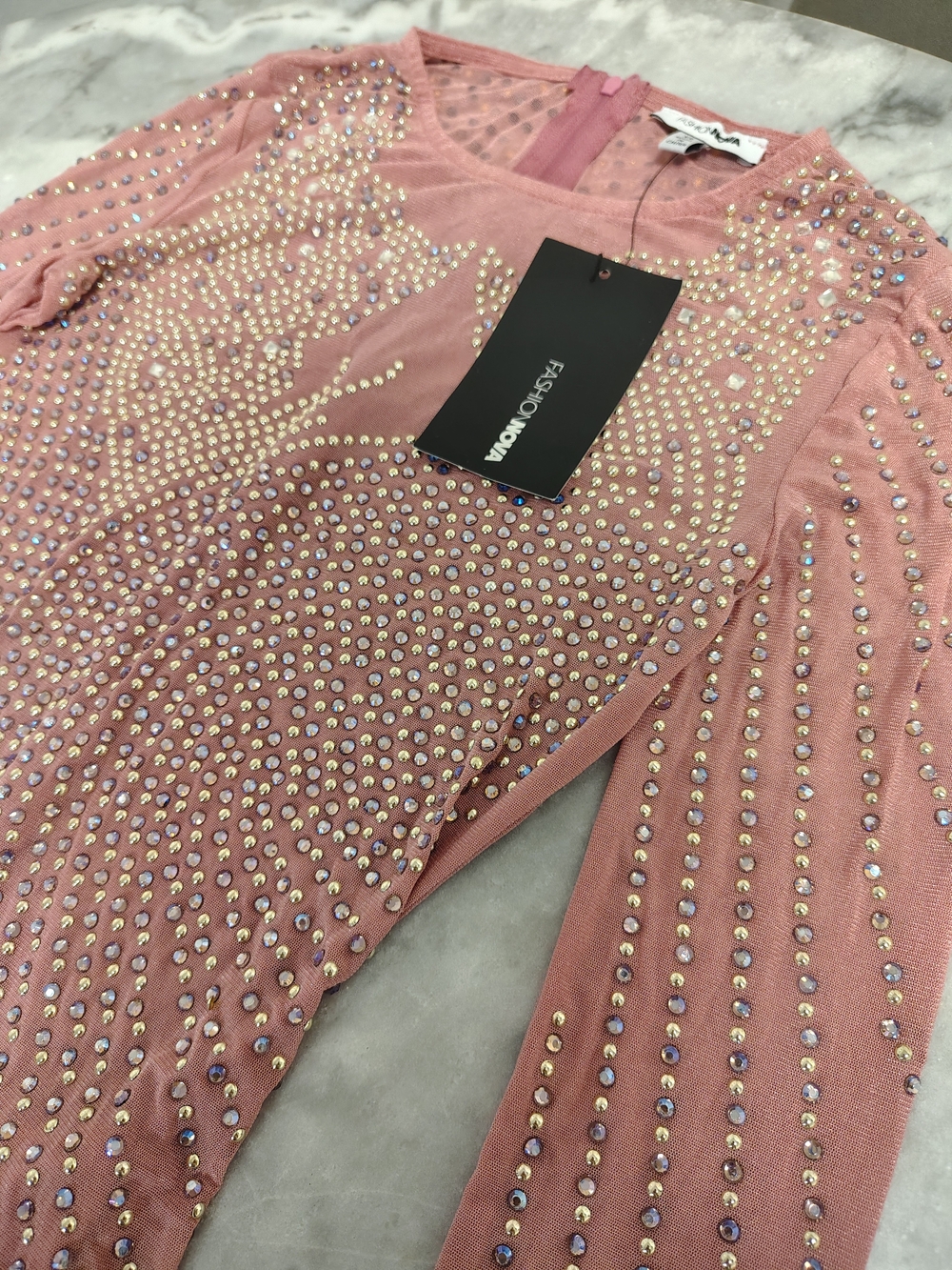 Fashion Nova Rose Pink Embellished Long Sleeve Midi Dress - Picture 4 of 5